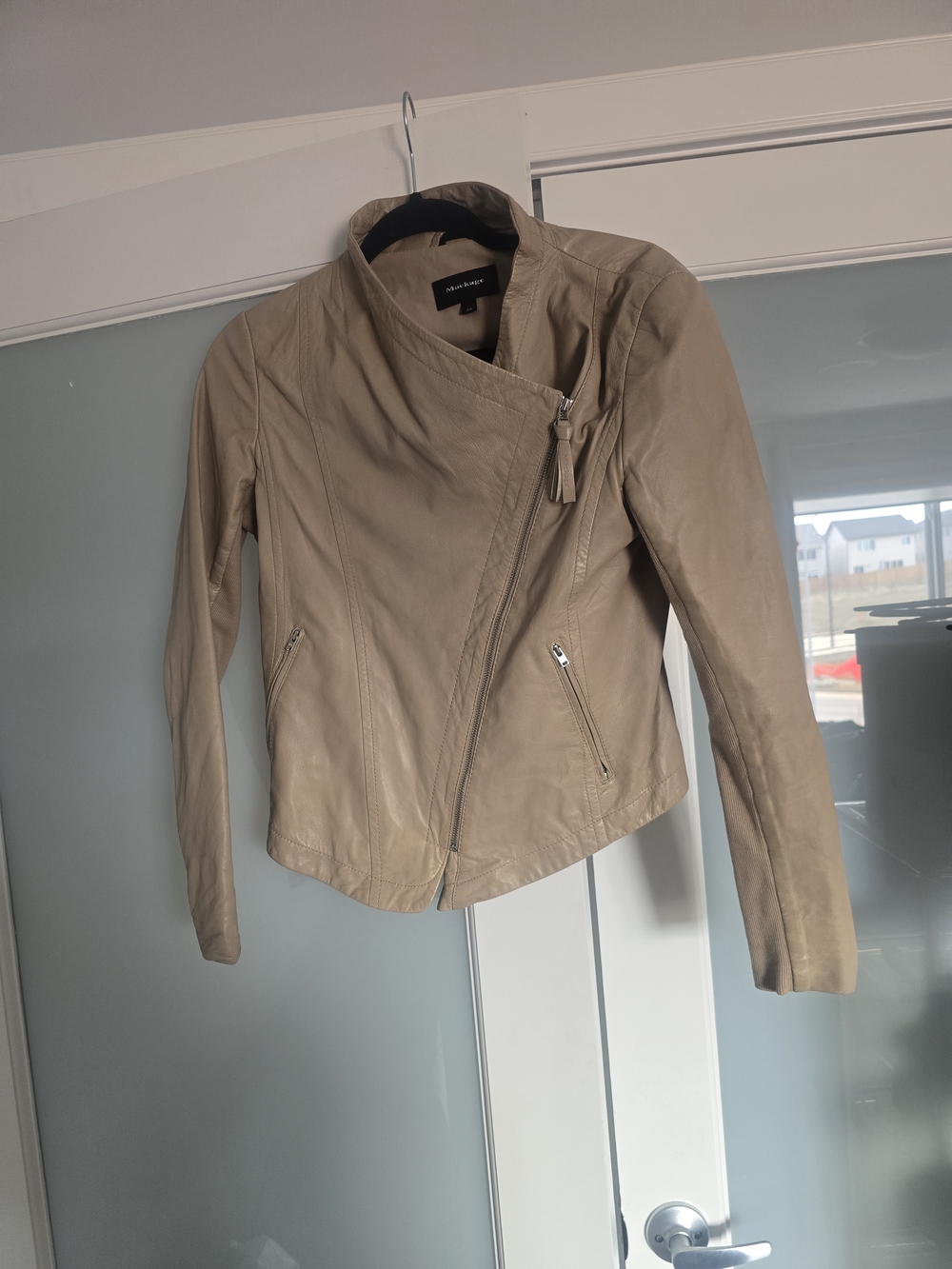 Mackage Light Beige Asymmetric Leather Jacket